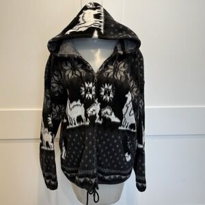 Tejidos Ali Marka Hooded Sweater 100% Wool  Ecuadorian Size 10 Medium LLamas Geo